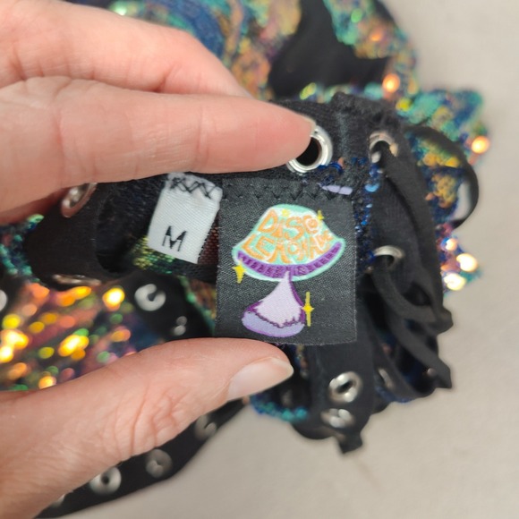 Disco Lemonade Lace Up Halter Dress Womens Medium Fairy Rave Sequin Pink Green - Picture 8 of 9